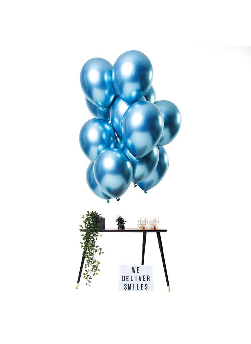 Folat Chrome Mirror Blue Latex Balloons Round 33cm 12-Pack - Image 2