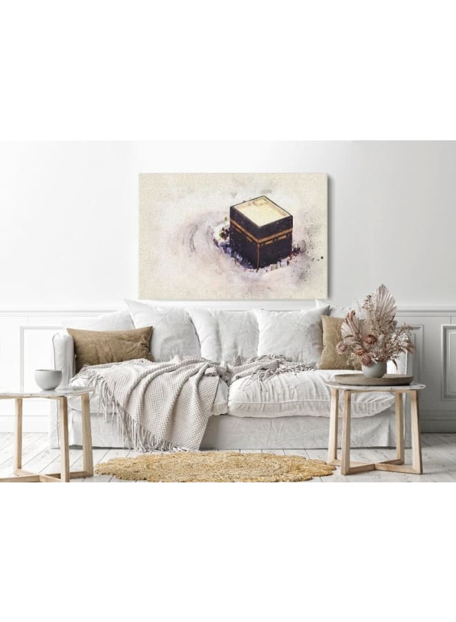 Home Gallery Canvas Wall Art, Abstract Framed Portrait of rawing of the Kaaba prayer in Mecca 120 W x 80 H x 2 D - Image 1