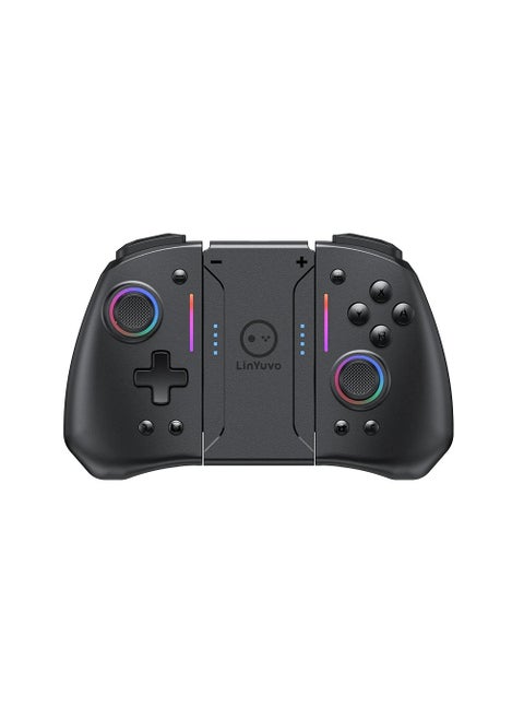 LinYuvo KS42 Meteor Light Wireless Joy-pad with 8 Color RGB Lights for Switch/Lite/OLED, with Programmable, Turbo & Vibration(Black)