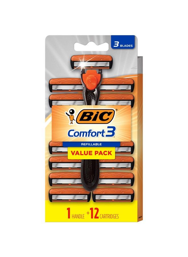 Bic Hybrid 3 Comfort Disposable Razors For Men 1 Handle And 12 Cartridges With 3 Blades 13 Piece Razor Kit For Men - Image 1