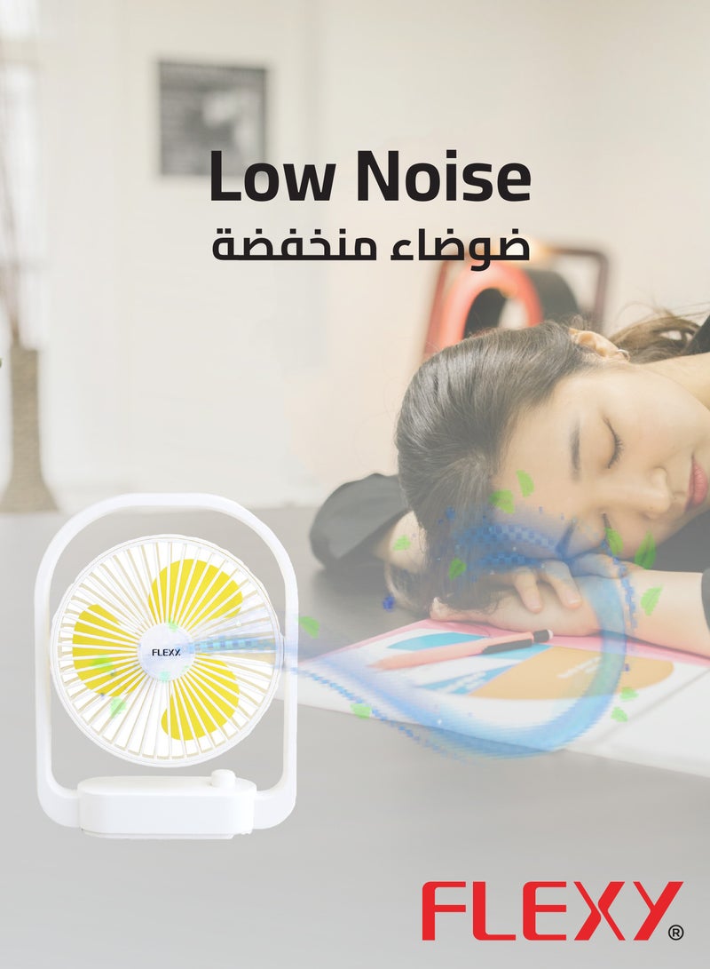 FLEXY® Rechargeable Desktop Fan – 6 Inch Portable Fan , 3 Speeds, USB Charging, Adjustable Angle, Quiet Operation, Perfect for Home, Office, Travel & Outdoors (Yellow) - Image 2