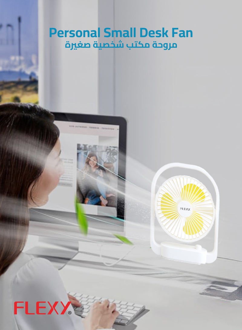 FLEXY® Rechargeable Desktop Fan – 6 Inch Portable Fan , 3 Speeds, USB Charging, Adjustable Angle, Quiet Operation, Perfect for Home, Office, Travel & Outdoors (Yellow) - Image 3