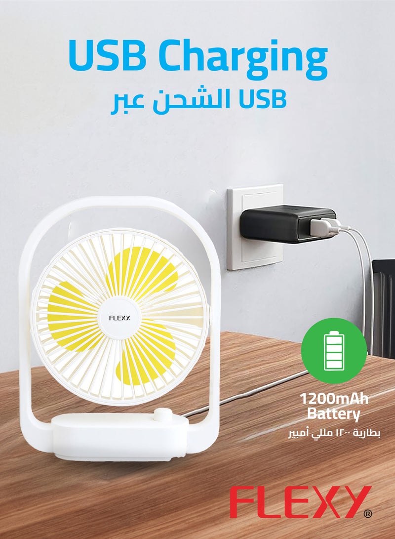 FLEXY® Rechargeable Desktop Fan – 6 Inch Portable Fan , 3 Speeds, USB Charging, Adjustable Angle, Quiet Operation, Perfect for Home, Office, Travel & Outdoors (Yellow) - Image 4
