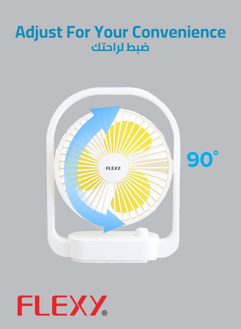 FLEXY® Rechargeable Desktop Fan – 6 Inch Portable Fan , 3 Speeds, USB Charging, Adjustable Angle, Quiet Operation, Perfect for Home, Office, Travel & Outdoors (Yellow) - Image 5