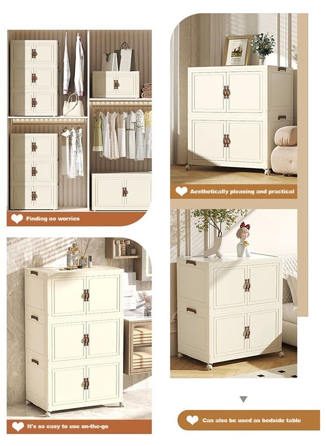 fantasize 3 Tiers Stackable Storage Bins Folding Storage Bins with Lid Closet Organizers and Storage Folding Storage Box with Doors Collapsible Storage Cabinet Bins  - Image 5