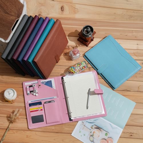 Wonderpool A4 PU Leather Portfolio Holder Ring File Document Case with Removable Binder Clipboard, Multi Pocket and Legal Pad for Business Organizer Interview and Meeting (Light Blue) - Image 5