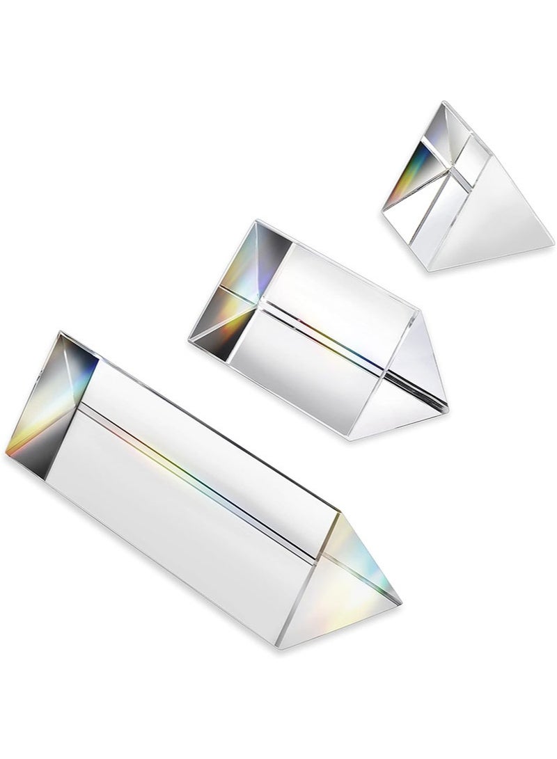 أبوستيم مجموعة من 3 قطع من المنشورات البلورية المتساوية الأضلاع بطول 25 مم و 50 مم و 100 مم منشورات بلورية مثلثة المنشورات البصرية أدوات تعليم الفيزياء الزجاجية صانع قوس قزح الطيف المنكسر أدوات التصوير الفوتوغرافي - Image 1