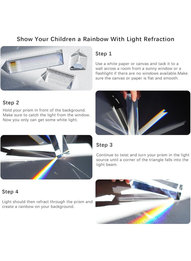 أبوستيم مجموعة من 3 قطع من المنشورات البلورية المتساوية الأضلاع بطول 25 مم و 50 مم و 100 مم منشورات بلورية مثلثة المنشورات البصرية أدوات تعليم الفيزياء الزجاجية صانع قوس قزح الطيف المنكسر أدوات التصوير الفوتوغرافي - Image 3