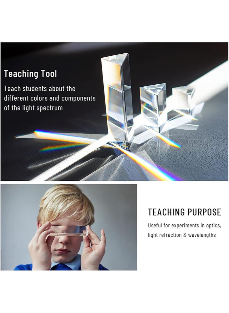 أبوستيم مجموعة من 3 قطع من المنشورات البلورية المتساوية الأضلاع بطول 25 مم و 50 مم و 100 مم منشورات بلورية مثلثة المنشورات البصرية أدوات تعليم الفيزياء الزجاجية صانع قوس قزح الطيف المنكسر أدوات التصوير الفوتوغرافي - Image 5