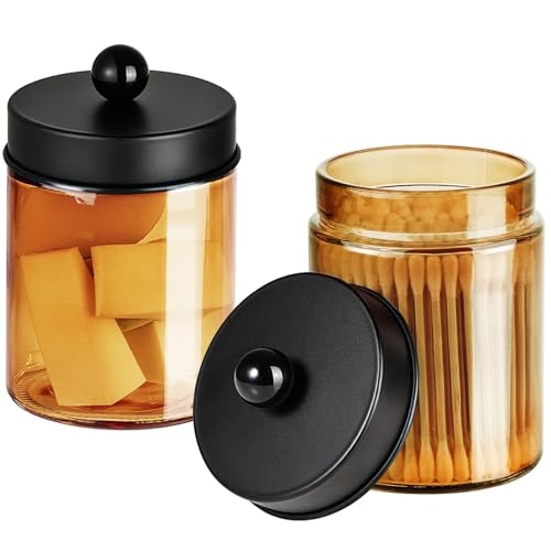Komashr 3 Pack Apothecary Jar Canisters Bathroom Vanity Organizer Qtip Holder Storage Organizer Set Countertop Canister with Stainless Steel Lids Cute Stickers for QtipsCotton SwabsMakeup SpongesFloss - Image 3