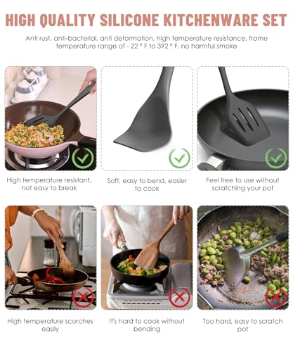Pranski Kitchen Utensils Set-12 Pieces Silicone Cooking Utensils Set (Dishwasher Safe) 392°F Heat Resistant Spatula Set, Nonstick Cookware - Image 3