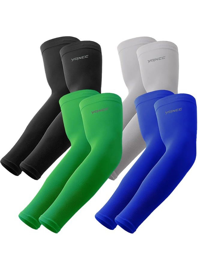 YQXCC 4 Pairs Arm Sleeves, Cooling UV Sun Protection Sports Compression Sleeves for Men Women, Golf Basketball Arm Sleeves, 1 Pair Black, 1 Pair Gray, 1 Pair Blue, 1 Pair Green, One size - Image 1