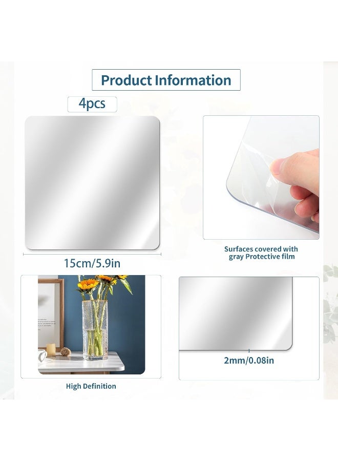 TPGP 4 Pieces Mirror Wall Stickers, 15 x 15 cm Mirrors Non-Glass Wall Stickers, Acrylic Mirror Wall Stickers for Wardrobe, Door, Bedroom - Image 2