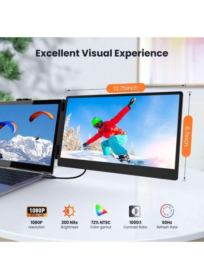 موسع شاشة لابتوب 14 بوصة، شاشة محمولة بدقة 1080P FHD، توصيل USB-C وHDMI وUSB-A، شاشة إضافية مزدوجة لأجهزة 13-17 بوصة، متوافق مع Windows وMac وChrome - Image 2