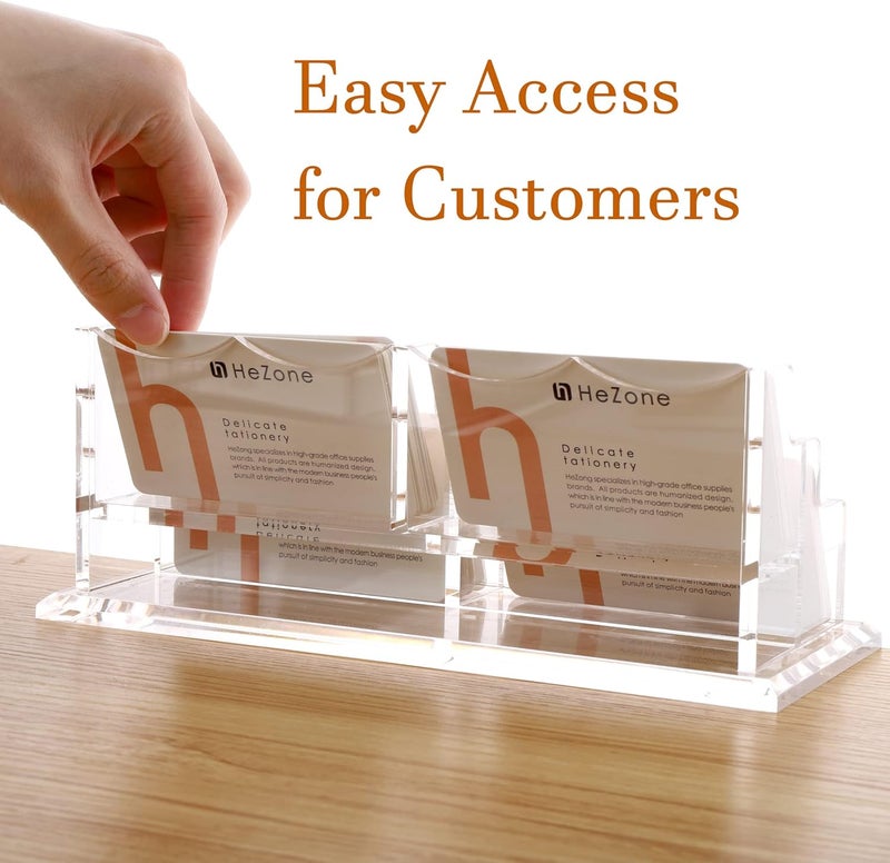 HeZone Business Card Holder Display for Desk, Cards Organizer Case for Women and Men 4 Slot 2 Tier, Clear Acrylic Business Card Stand Rack with 1 Pack (4 Grid-H) - Image 4