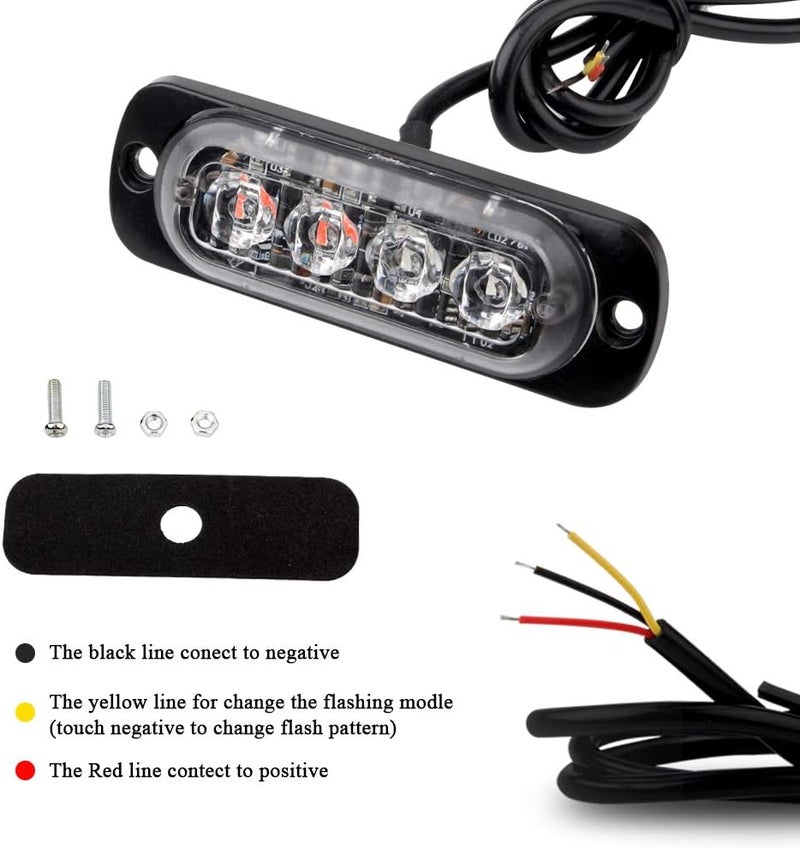 Sidaqi 4-LED Red&Blue Police Light,Surface Flash Mount Grille Emergency Strobe Lights Ultra Slim Warning Hazard Beacon Caution Flashing Light for Vehicles Van Waterproof 12-24V-4PCS - Image 4