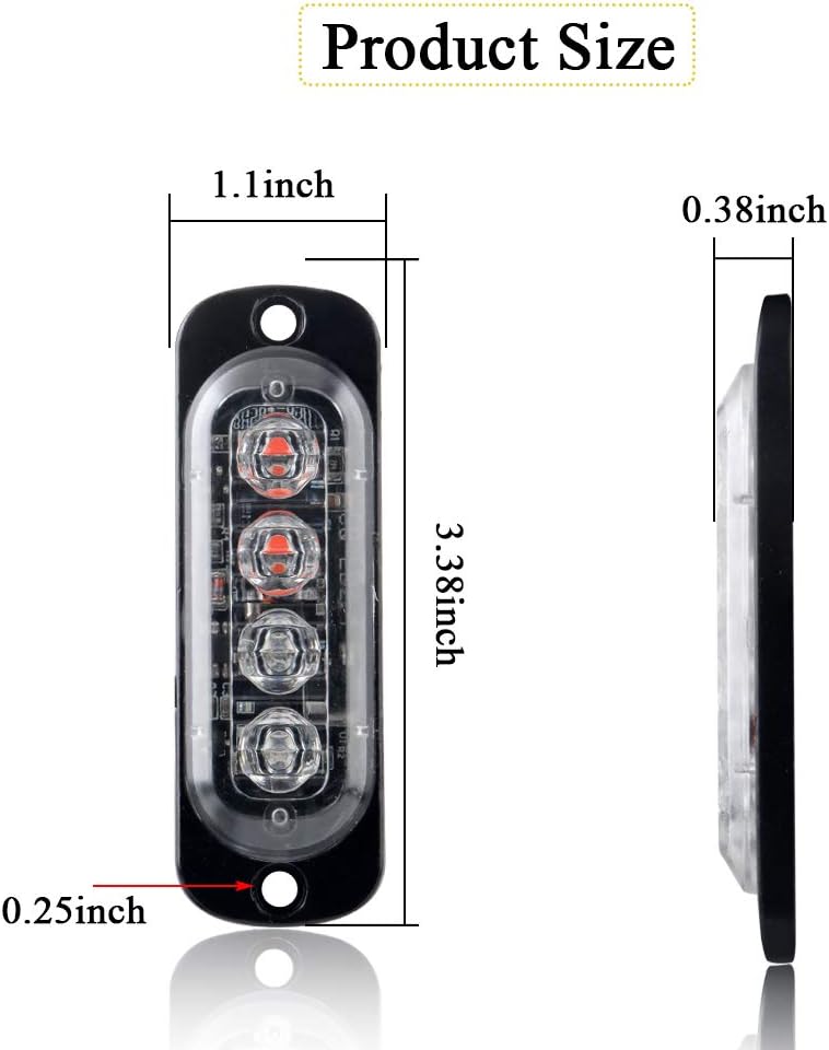 Sidaqi 4-LED Red&Blue Police Light,Surface Flash Mount Grille Emergency Strobe Lights Ultra Slim Warning Hazard Beacon Caution Flashing Light for Vehicles Van Waterproof 12-24V-4PCS - Image 2