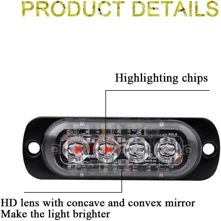 Sidaqi 4-LED Red&Blue Police Light,Surface Flash Mount Grille Emergency Strobe Lights Ultra Slim Warning Hazard Beacon Caution Flashing Light for Vehicles Van Waterproof 12-24V-4PCS - Image 3
