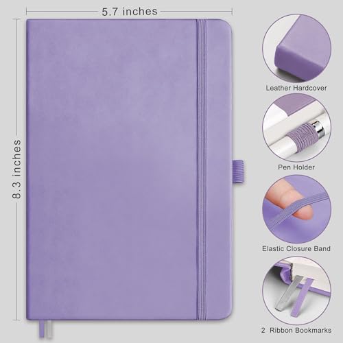 RETTACY Bullet Dotted Journal Notebook, 2-Pack, 160 Numbered Pages per Pack, A5 Medium Size (5.7'' x 8.3''), 120 GSM Thick Paper, Leather Hardcover, for Bullet Journaling (Black & Purple) - Image 2