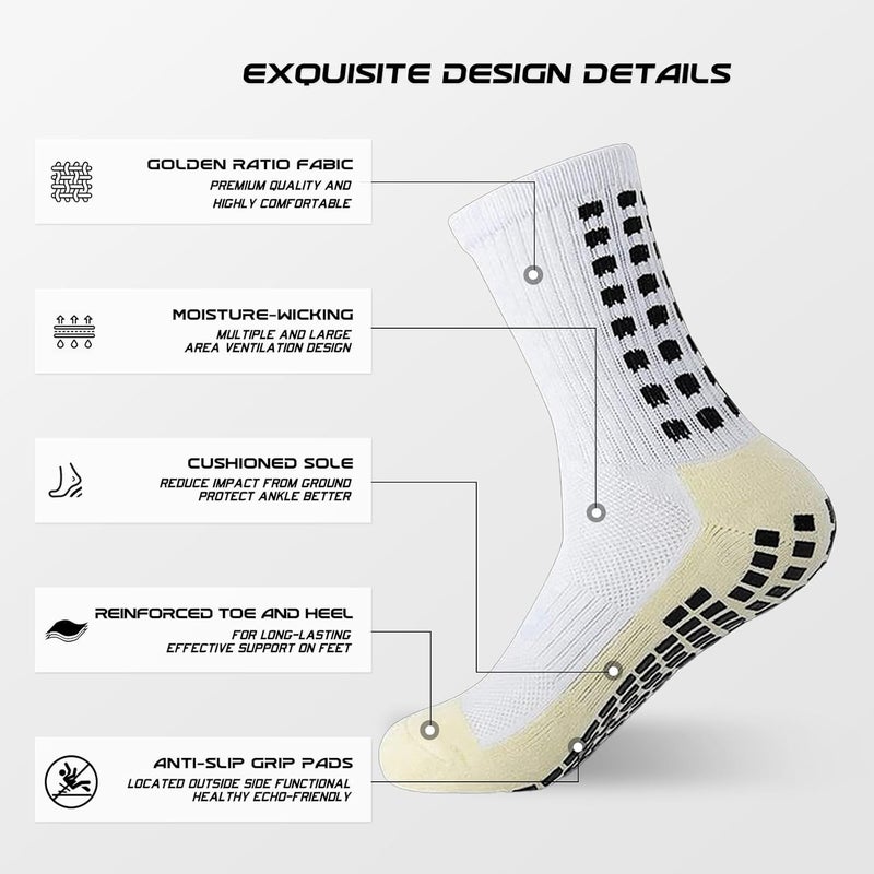 Yufree Men's Soccer Socks Anti Slip Non Slip Grip Pads for Football Basketball Sports Grip Socks, 4 Pair - Image 2