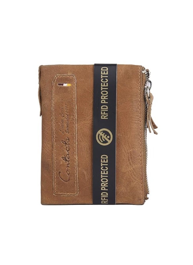 CONTACTS Genuine Leather Wallet  RFID Blocking Wallet for Men Bifold Zip Wallet 7 Card Slots  1 ID Window  - Image 1