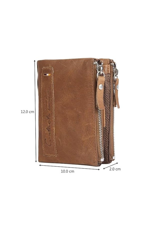 CONTACTS Genuine Leather Wallet  RFID Blocking Wallet for Men Bifold Zip Wallet 7 Card Slots  1 ID Window  - Image 4
