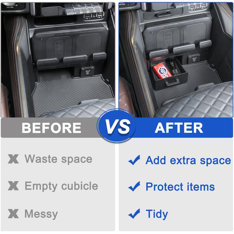 PIMCAR Removable Storage Drawer Tray Compatible with 2019-2026 Dodge RAM 1500 2500 3500 Center Console Storage Drawer Accessories Cubby Organizer Box ABS Plastic (Only Fit Models with Cubby) - Image 3
