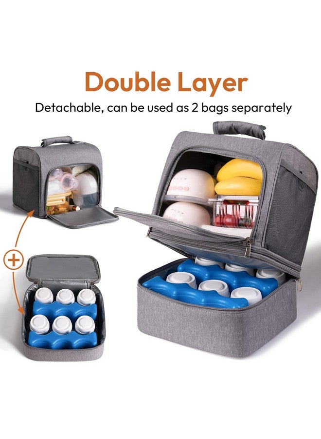 NCVI Breast Pump Bag, Backpack Compatible with Spectra S1, S2, Medela, Double Layer Separable Breastmilk Bag with Cooler, Diaperbag Multifunctional Backpack for Working Nursing Outside Mom, Grey - Image 2