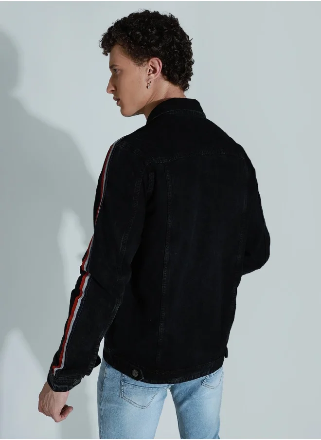 HIGH STAR Men Black Denim Jacket