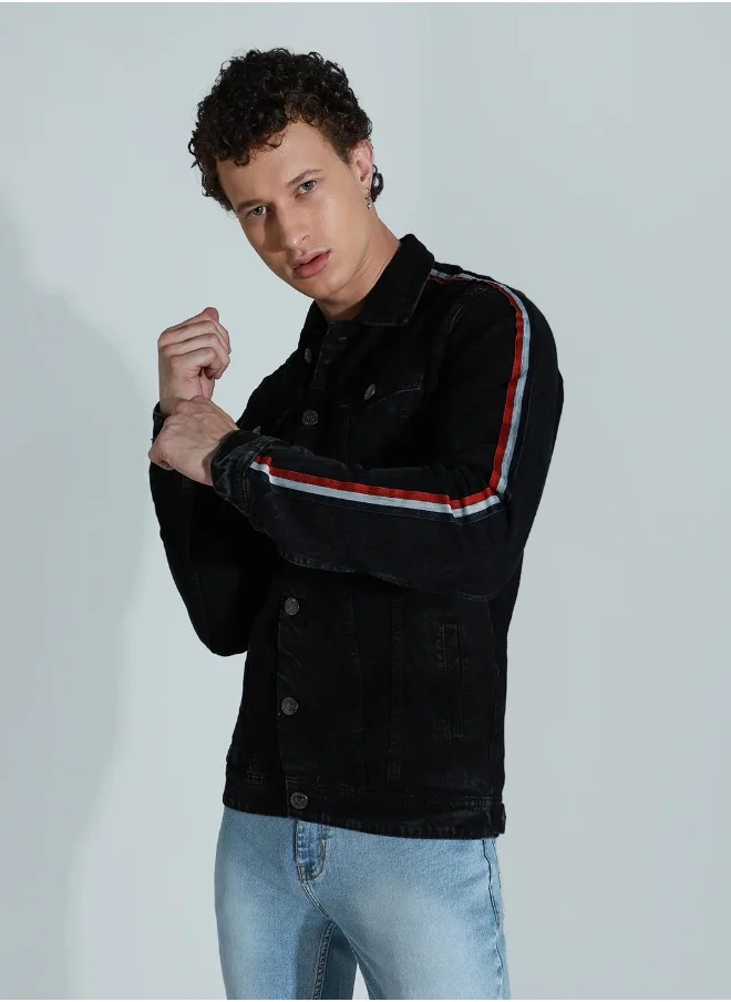 HIGH STAR Men Black Denim Jacket