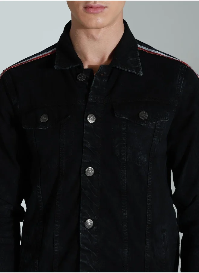 HIGH STAR Men Black Denim Jacket