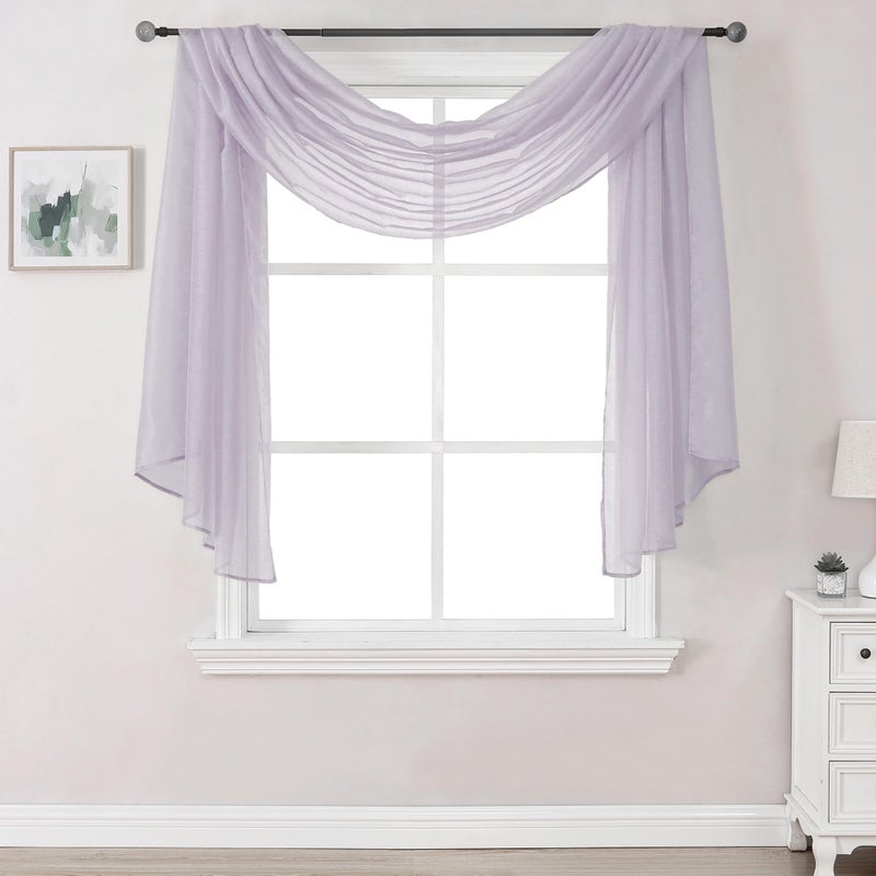 DONREN Lilac Semi Sheer Luxury Scarf for Window  add Beautiful Elegant Effect to Curtain Drapes Lavender Purple1 Panel 52 x 144 Inch Length