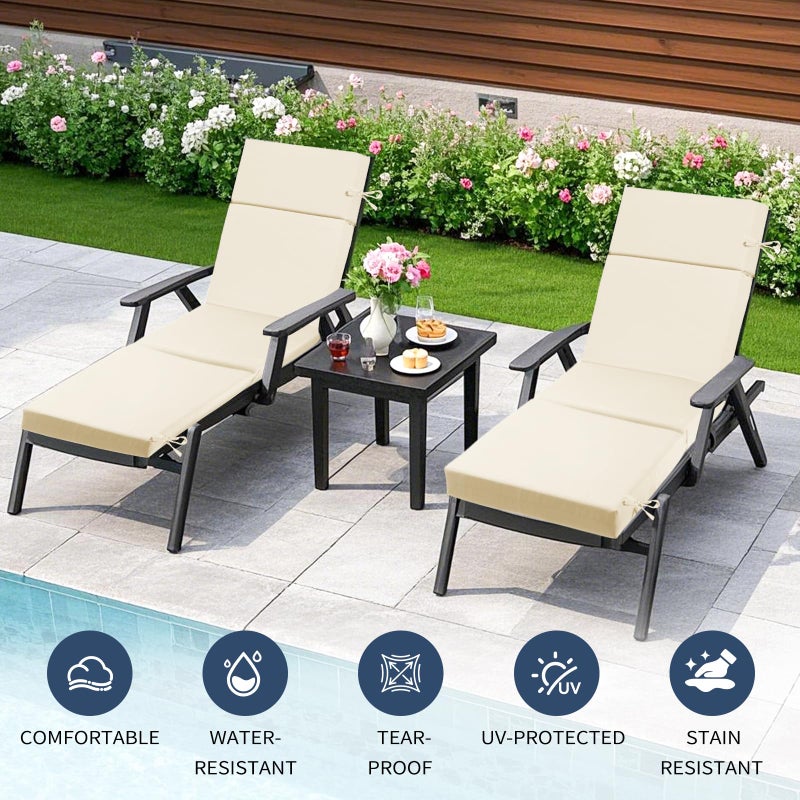 VOGVOG 2 Pcs Outdoor Chaise Lounge Cushion 72" x 21" x 3", 4-Section Folding Patio Lounge Chair Cushion with Ties, Waterproof & Fade Resistant Replacement Cushion for Pool, Patio, Deck (Beige, 2 Pcs) - Image 4