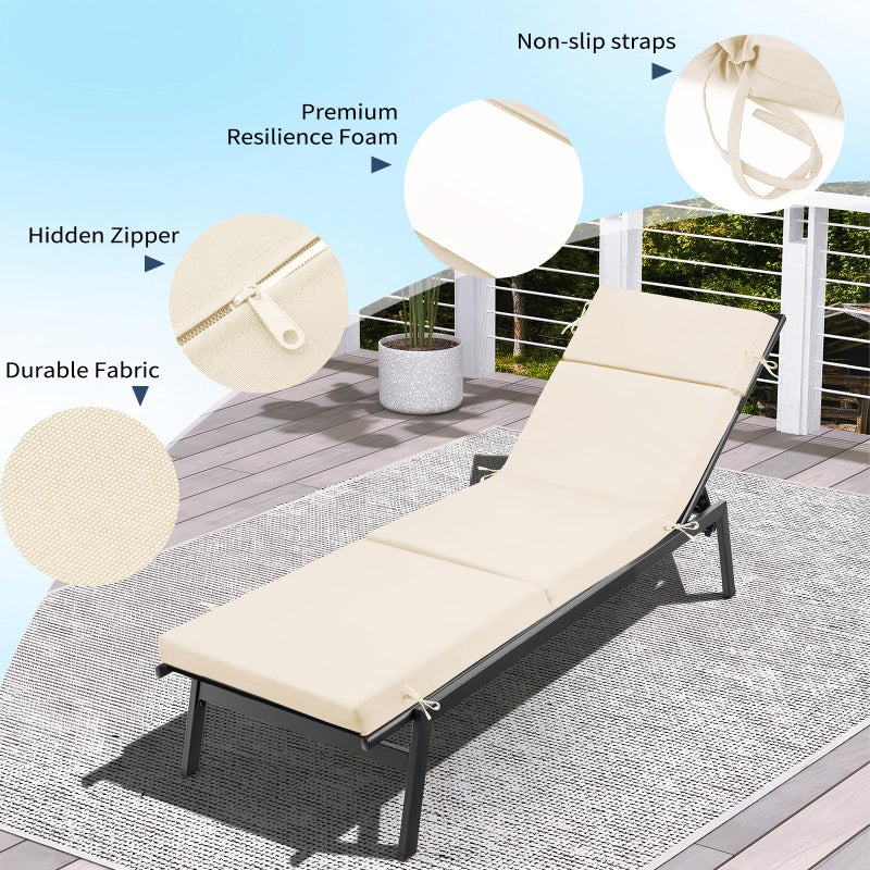 VOGVOG 2 Pcs Outdoor Chaise Lounge Cushion 72" x 21" x 3", 4-Section Folding Patio Lounge Chair Cushion with Ties, Waterproof & Fade Resistant Replacement Cushion for Pool, Patio, Deck (Beige, 2 Pcs) - Image 5
