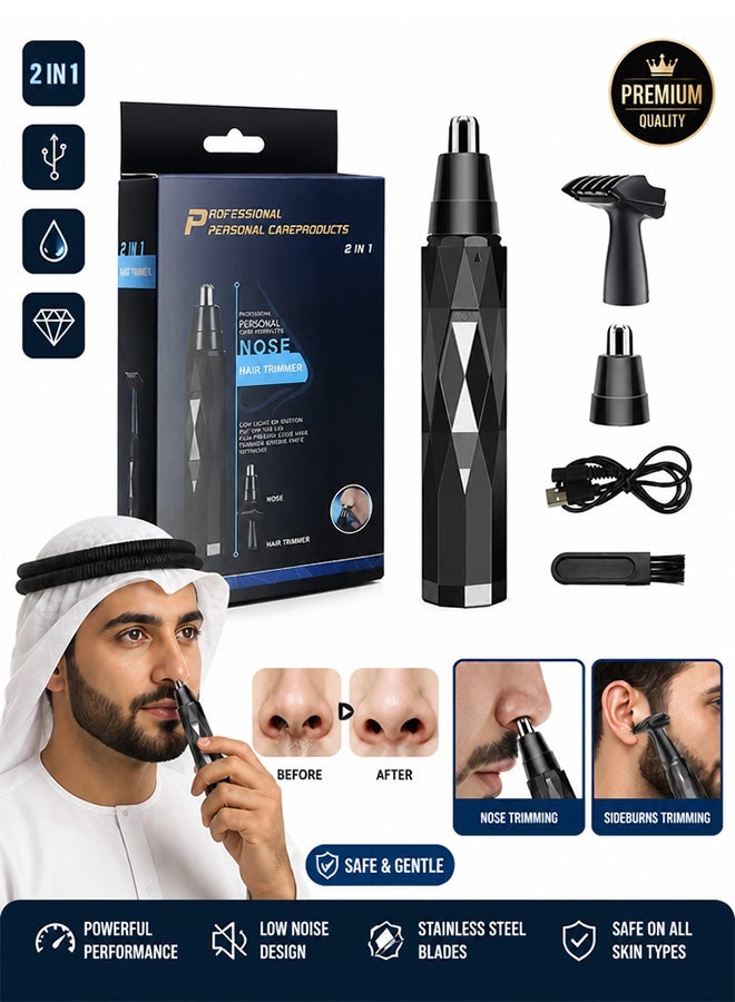 2 in 1 Electric Ear and Nose Hair Trimmer Hair Shaver Rechargeable Hair Remover for Men Women - Professional Painless Eyebrow & Facial & Ear & Nose Hair Trimmer (Black) - Image 1