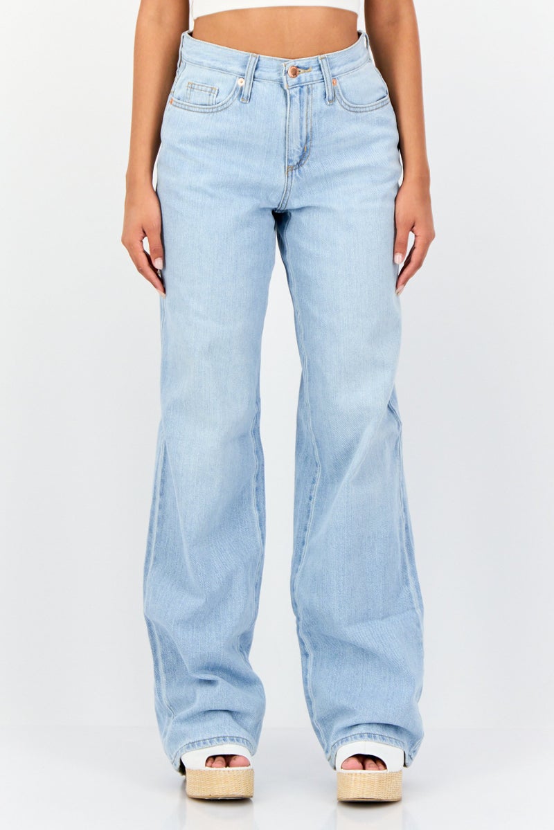 Universal Thread جينز نسائي بقصة مريحة، غسول، غير قابل للتمدد، بطول داخلي طويل، أزرق - Image 1