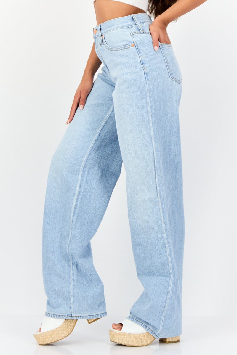 Universal Thread جينز نسائي بقصة مريحة، غسول، غير قابل للتمدد، بطول داخلي طويل، أزرق - Image 4