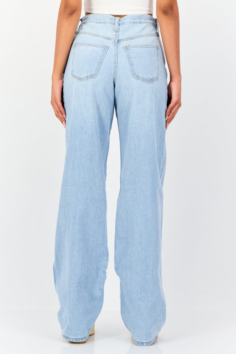 Universal Thread جينز نسائي بقصة مريحة، غسول، غير قابل للتمدد، بطول داخلي طويل، أزرق - Image 3