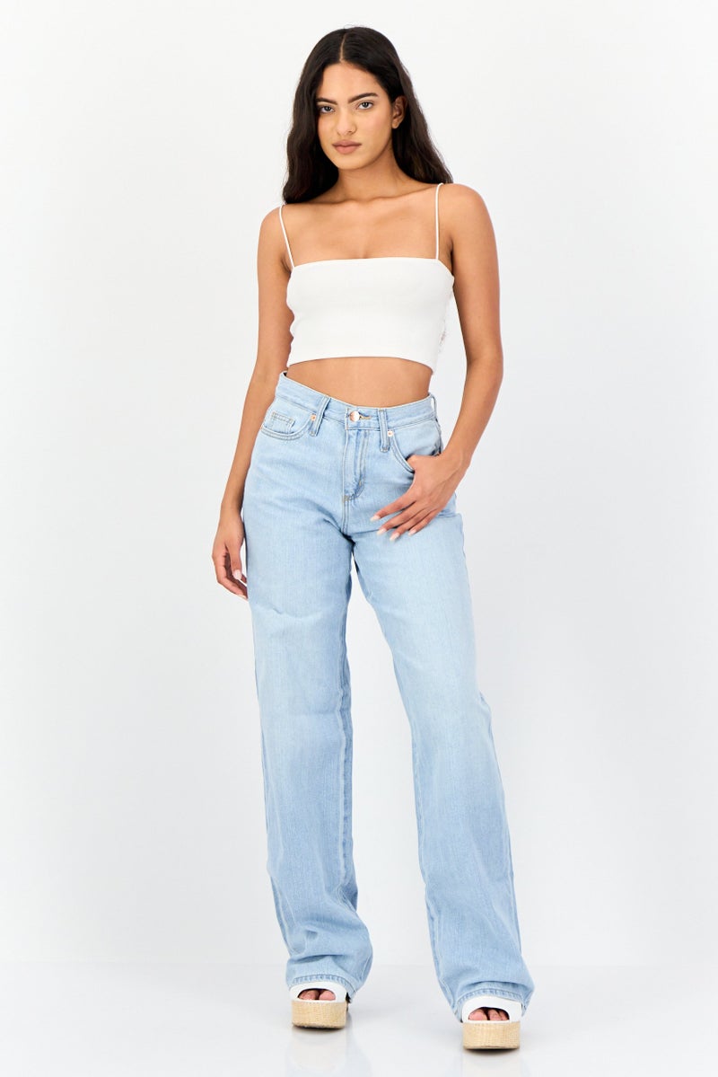 Universal Thread جينز نسائي بقصة مريحة، غسول، غير قابل للتمدد، بطول داخلي طويل، أزرق - Image 2