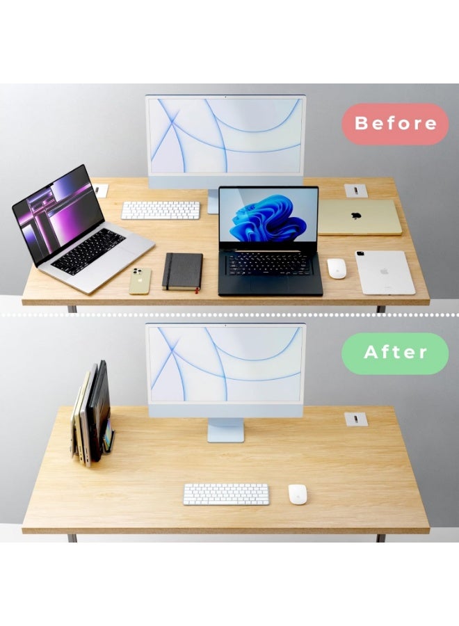 Vertical Laptop Stand Holder 5 Slots, Aluminum Space-Saving Laptop Holder, Adjustable Size Dock Tabletop Desk Organizer 3 Slot + 2 for Apple MacBook/Surface/PC/Tablet/iPad/iPhone (Space Gray) - Image 5