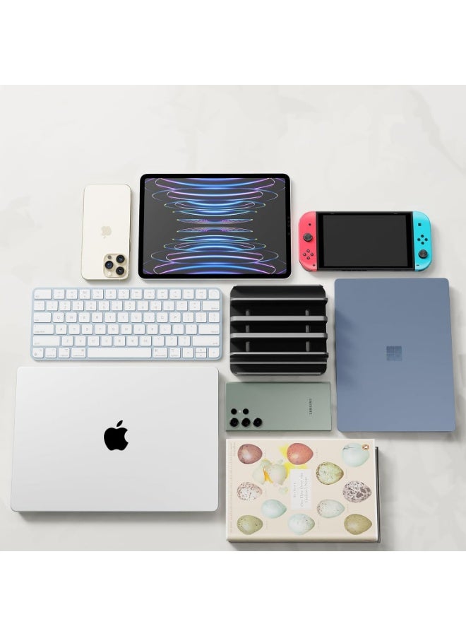 Vertical Laptop Stand Holder 5 Slots, Aluminum Space-Saving Laptop Holder, Adjustable Size Dock Tabletop Desk Organizer 3 Slot + 2 for Apple MacBook/Surface/PC/Tablet/iPad/iPhone (Space Gray) - Image 3