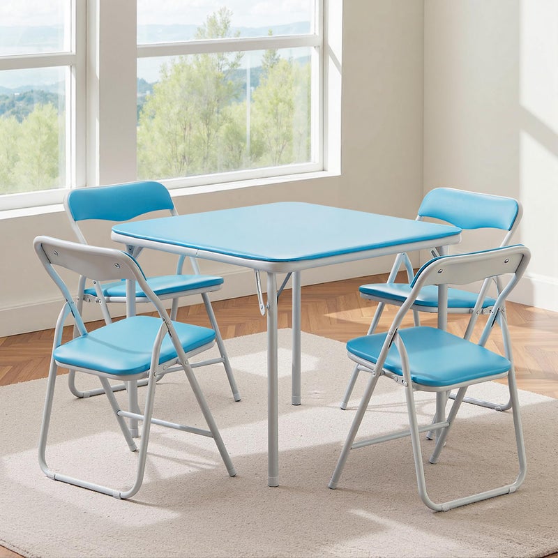 VECELO 24'' Kids Folding Activity Card Table, with Ultra Soft Padded Tabletop, 1 Piece, Blue & White - Image 4