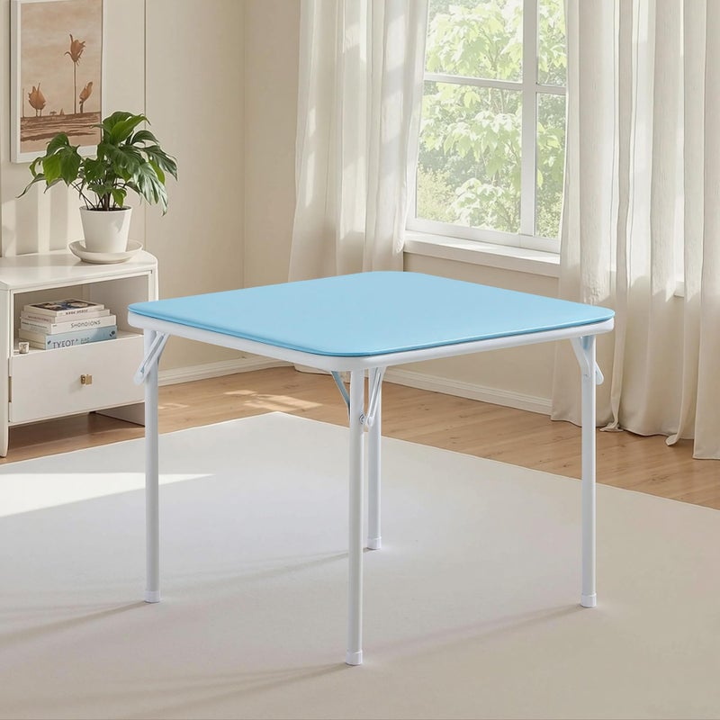 VECELO 24'' Kids Folding Activity Card Table, with Ultra Soft Padded Tabletop, 1 Piece, Blue & White - Image 1