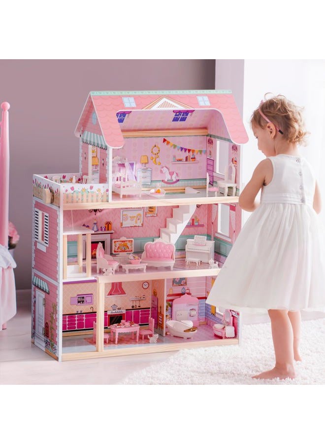 ROBUD Wooden Dollhouse, Doll House Playset with 24-pcs Exquisite Accessories, Working Elevator, Gift for Ages 3+ - Image 2