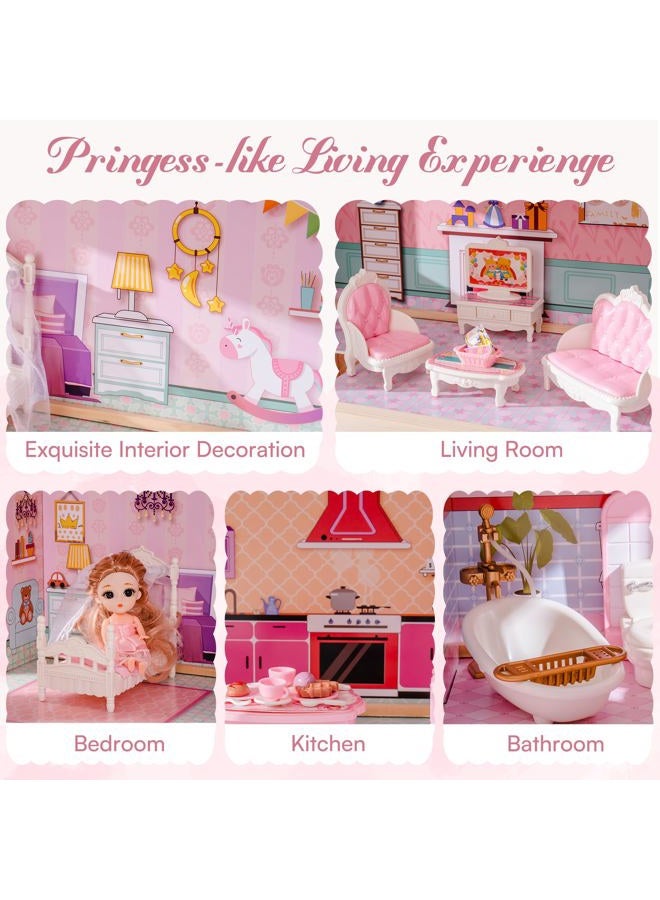 ROBUD Wooden Dollhouse, Doll House Playset with 24-pcs Exquisite Accessories, Working Elevator, Gift for Ages 3+ - Image 5