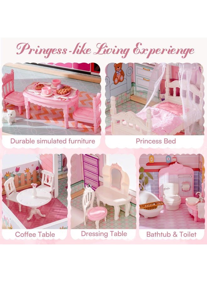 ROBUD Wooden Dollhouse, Doll House Playset with 24-pcs Exquisite Accessories, Working Elevator, Gift for Ages 3+ - Image 4