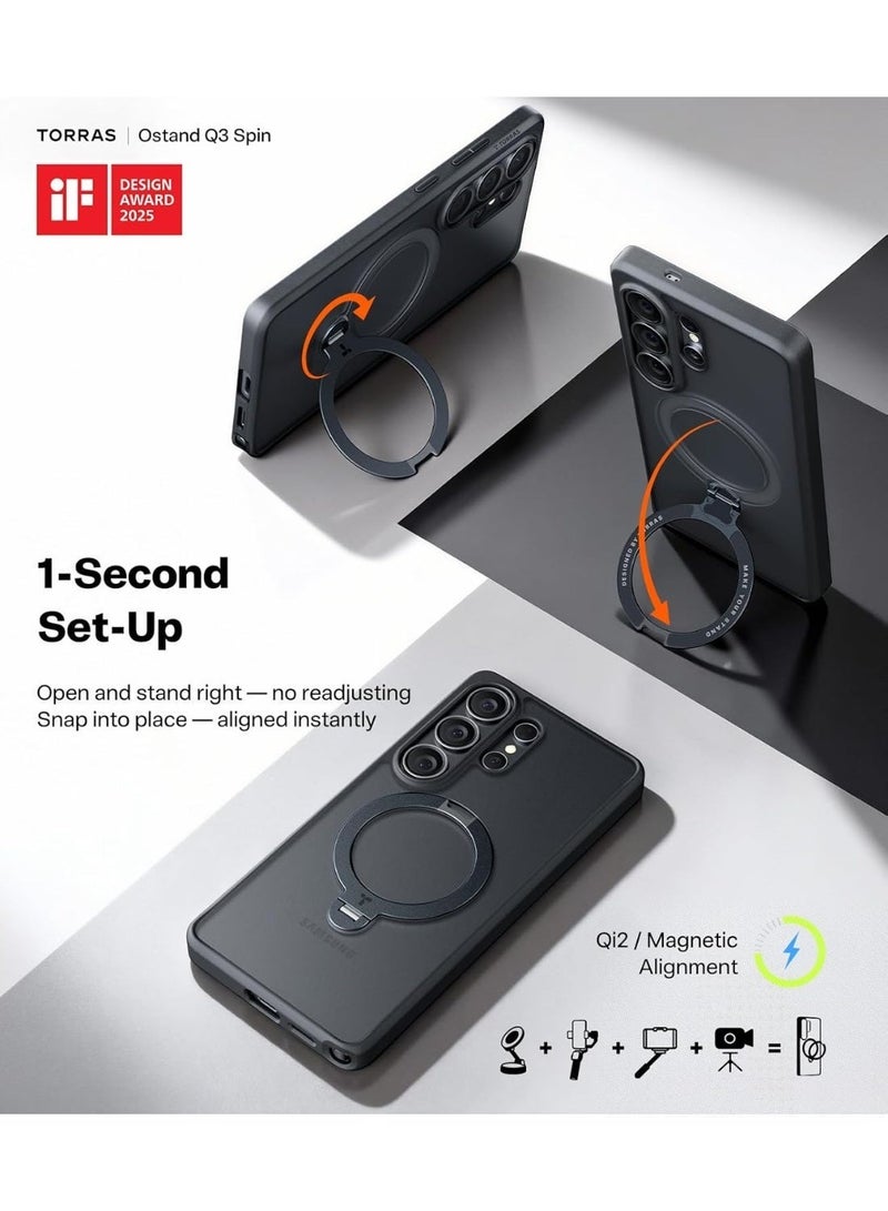 Ostand Q3 Spin Series for Samsung Galaxy S26 Ultra Case with 360° Magnetic Stand, Fit for Magsafe, 4X Mil-Grade Shockproof Case with Kickstand, Translucent Frosted, - Image 5