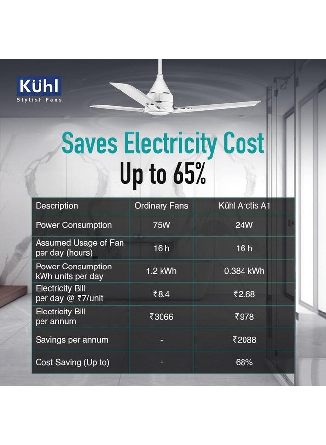 KUHL KUHL Arctis A1 600 mm BLDC 65% Power Saving BLDC Ceiling Fan With Remote | BEE 5 Star Rated & ISI Marked | High Air Flow | 5 Year Warranty on Motor | White | Free Installation - Image 4