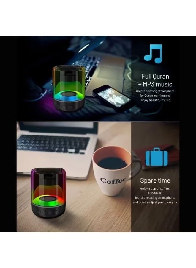 Lacoz سماعة القرآن المحمولة SQ-300 مع القرآن كامل MP3، أضواء RGB، تحكم عن بُعد وتطبيق، دعم بطاقة TF، إدخال AUX، عمر بطارية طويل، تصميم مدمج للمنزل والسفر - Image 3