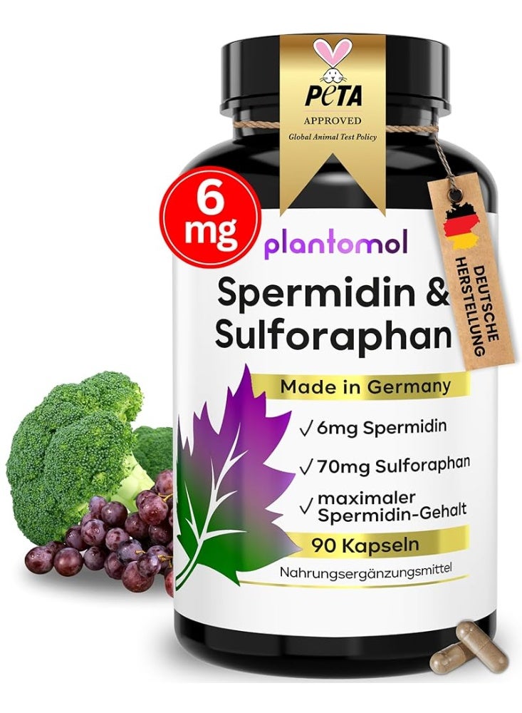 Plantomol Spermidine-sulforaphane 6mg spermidine with 70mg sulforaphane per capsule , It helps regenerate cells and support the body’s antioxidant defenses ,90 Capsules - Image 1